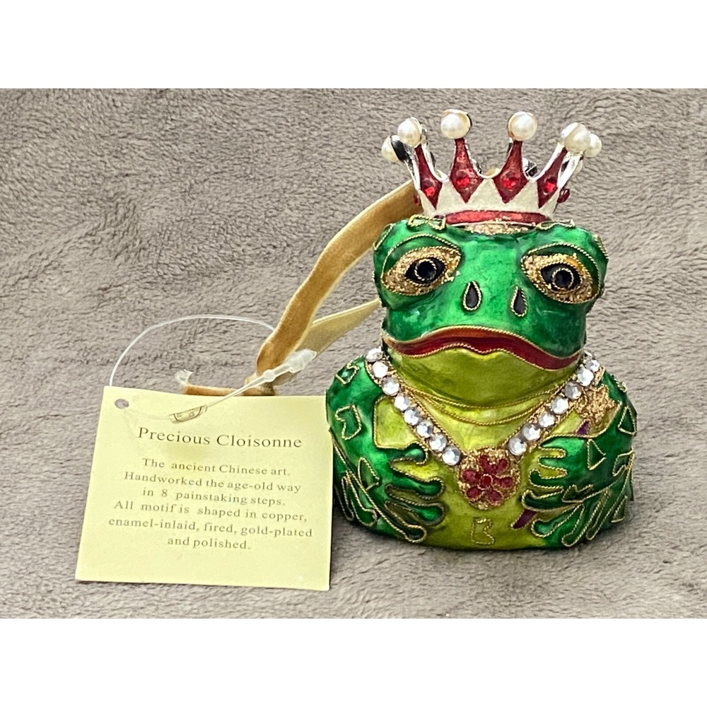 CLOISONNE Green FROG PRINCE Christmas Ornament by Dillards Trimmings NWT